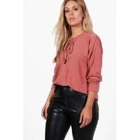 Annie Eyelet Tie Sweat Top - blush