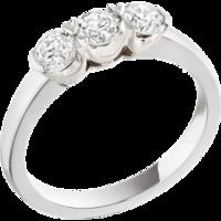 an eye catching round brilliant cut three stone diamond ring in 18ct w ...