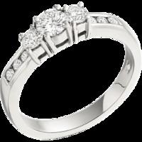 An elegant Round Brilliant Cut three stone diamond ring with shoulder stones in 18ct white gold