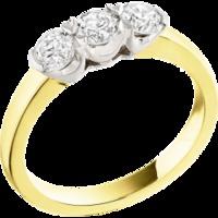 An eye catching Round Brilliant Cut three stone diamond ring in 18ct yellow & white gold