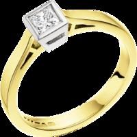 An eye catching Princess Cut solitaire diamond ring in 18ct yellow & white gold