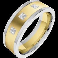 An eye catching Princess Cut diamond set mens ring in 18ct yellow & white gold