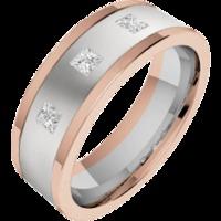 An eye catching Princess Cut diamond set mens ring in 18ct white & rose gold