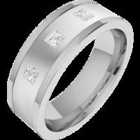 An eye catching Princess Cut diamond set mens ring in 18ct white gold