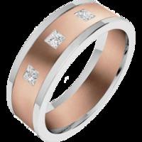 An eye catching Princess Cut diamond set mens ring in 18ct rose & white gold