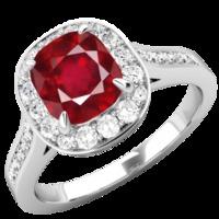 An elegant ruby & diamond cluster style ring in platinum