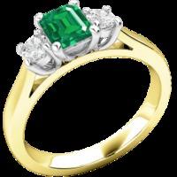 An elegant three stone emerald & diamond ring in 18ct yellow & white gold