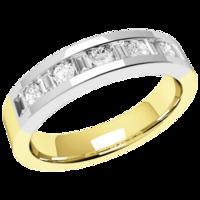 An eye-catching Baguette & Round Brilliant Cut diamond eternity ring in 18ct yellow & white gold