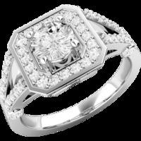 an elegant round brilliant cut cluster diamond ring in 18ct white gold