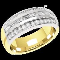 An eye-catching Baguette & Round Brilliant Cut dress diamond ring in 18ct yellow & white gold