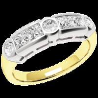 An eye catching Princess & Round Brilliant Cut multi-stone diamond ring in 18ct yellow & white gold