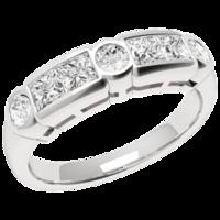 An eye catching Princess & Round Brilliant Cut multi-stone diamond ring in platinum