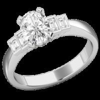 An exquisite oval and baguette cut diamond ring in 18ct white gold