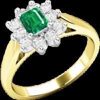 an elegant emerald diamond cluster style ring in 18ct yellow white gol ...