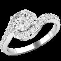 An elegant Round Brilliant Cut diamond ring with shoulder stones in platinum