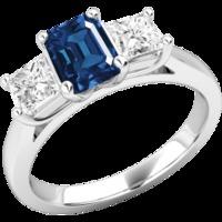 An elegant three stone sapphire & diamond ring in 18ct white gold