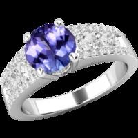 An elegant Round Cut tanzanite & diamond ring in platinum