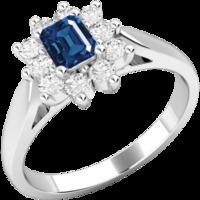 an elegant sapphire diamond cluster style ring in 18ct white gold