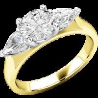 An elegant Round Brilliant Cut diamond ring with Pear shoulder stones in 18ct yellow & white gold