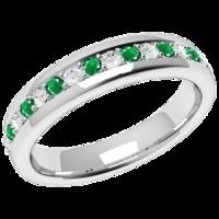 an elegant round brilliant cut emerald diamond eternity ring in 9ct wh ...