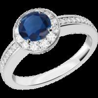 an elegant sapphire diamond cluster style ring in 18ct white gold