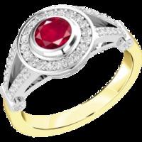 An elegant ruby & diamond cluster ring in 18ct yellow & white gold