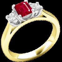 an elegant three stone ruby diamond ring in 18ct yellow white gold