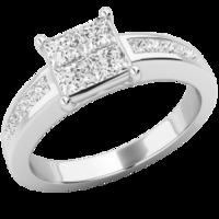 An elegant Princess Cut diamond ring with shoulder stones in palladium