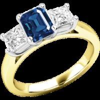 An elegant three stone sapphire & diamond ring in 18ct yellow & white gold