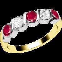 An elegant five stone ruby & diamond eternity ring in 9ct yellow & white gold