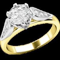 An elegant Round Brilliant Cut diamond ring with shoulder stones in 18ct yellow & white gold