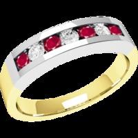 An elegant Round Brilliant Cut ruby & diamond eternity ring in 18ct yellow & white gold