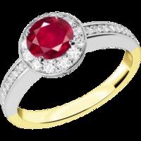 An elegant ruby & diamond cluster style ring in 18ct yellow & white gold