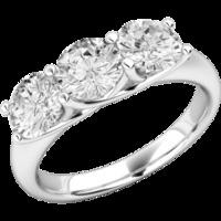 An elegant Round Brilliant Cut three stone diamond ring in platinum