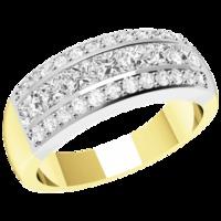 An eye-catching Princess & Round Brilliant Cut diamond ring in 18ct yellow & white gold