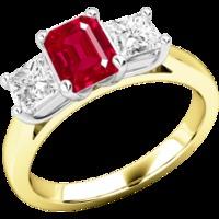 an elegant three stone ruby diamond ring in 18ct yellow white gold