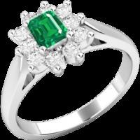 An elegant emerald & diamond cluster style ring in 18ct white gold