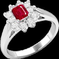 an elegant ruby diamond cluster style ring in 18ct white gold