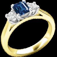 An elegant three stone sapphire & diamond ring in 18ct yellow & white gold