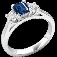 an elegant three stone sapphire diamond ring in 18ct white gold