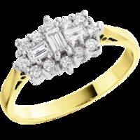 an elegant baguette round brilliant cut diamond ring in 18ct yellow wh ...