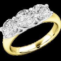 an elegant round brilliant cut three stone diamond ring in 18ct yellow ...