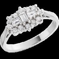 An elegant Baguette & Round Brilliant Cut diamond ring in 18ct white gold
