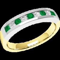 An elegant Round Brilliant Cut emerald & diamond eternity ring in 18ct yellow & white gold