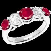 an elegant round brilliant cut ruby diamond eternity ring in 18ct whit ...