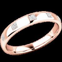 An elegant diamond set courted ladies wedding ring in 18ct rose gold