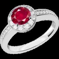 An elegant ruby & diamond cluster style ring in 18ct white gold