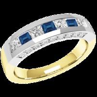 An elegant Princess Cut sapphire & diamond eternity ring in 18ct yellow & white gold