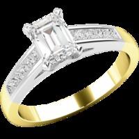 An elegant Emerald Cut diamond ring with shoulder stones in 18ct yellow & white gold