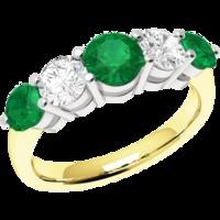 An elegant Round Brilliant Cut emerald & diamond eternity ring in 18ct yellow & white gold